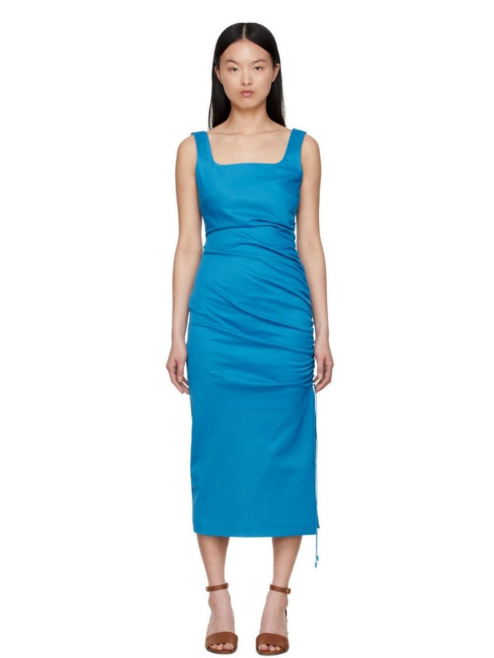 Sportmax Blue Cotton Draped Dress